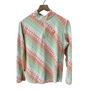 IBKÜL Sun Shirt Large Multicolor Geometric Link Quarter Zip UPF 50 Mesh Vents